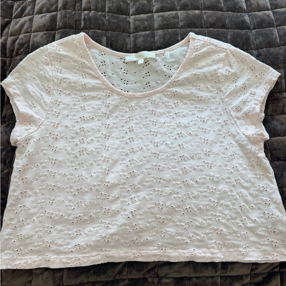 LoveShackFancy Light Pink Eyelet Crop Top